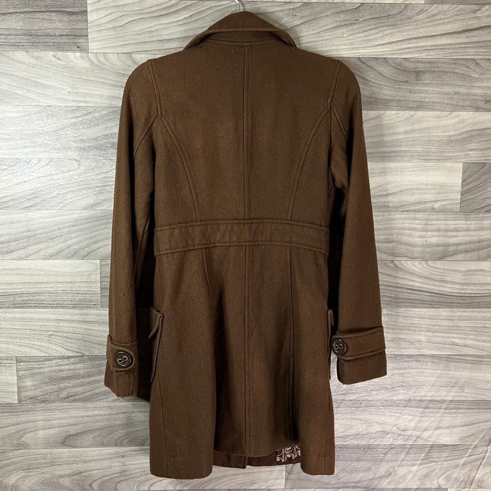 Tulle Overcoat Womens M Brown‎ Wool Blend Collar Button Pockets Lined Collar - Picture 3 of 14
